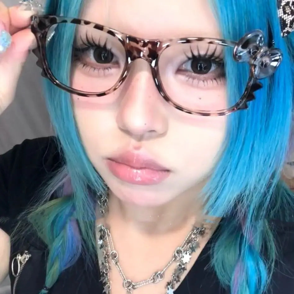 Hello Kitty Toys Leopard Print Eyeglasses Kawaii Frames Accessories Cute Beauty Cartoon Anime Vintage Girls Birthday Gift