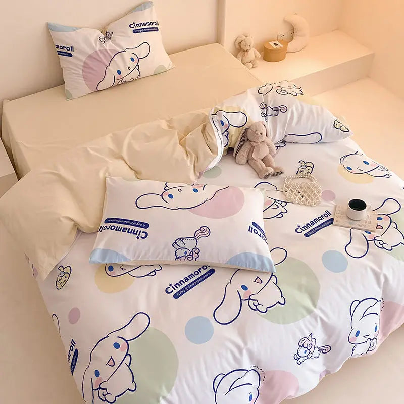 Kawaii Soft Bedding Kuromi Cinnamoroll Cartoon Cotton Student Home four-piece set Bed Sheet Quilt Cover Bed Accessories