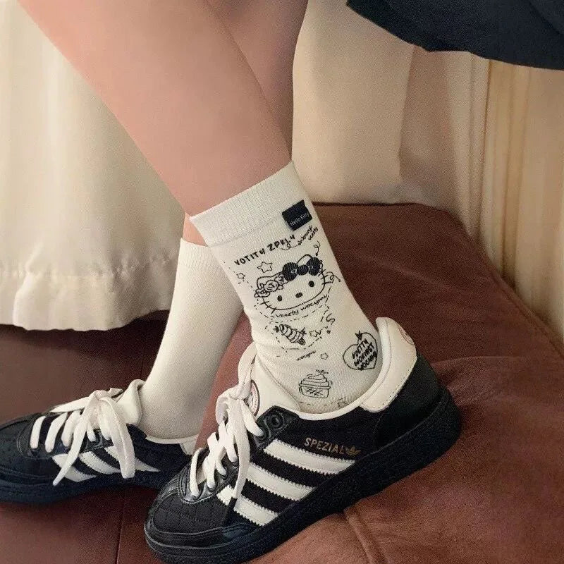 Cartoon Hello Kitty One Size Fits All Mid Length Socks Cute Girl's Long Socks Versatile Shoes Soft and Comfortable Gift for Girl