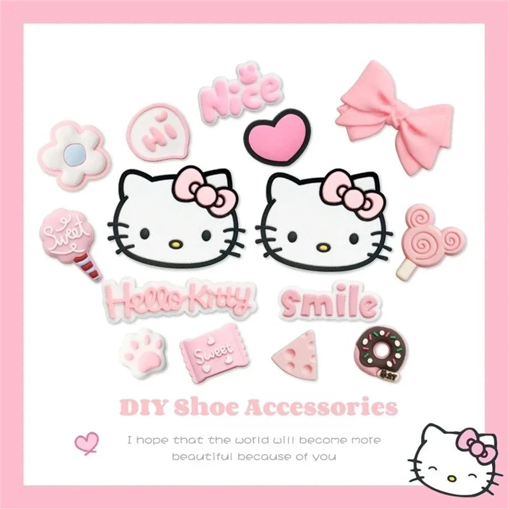 Pink Series Cute Cartoon Hello Kitty Charm Shoe Buckle Accessories DIY Removable Wooden Clogs Sandal Buckle Decoration