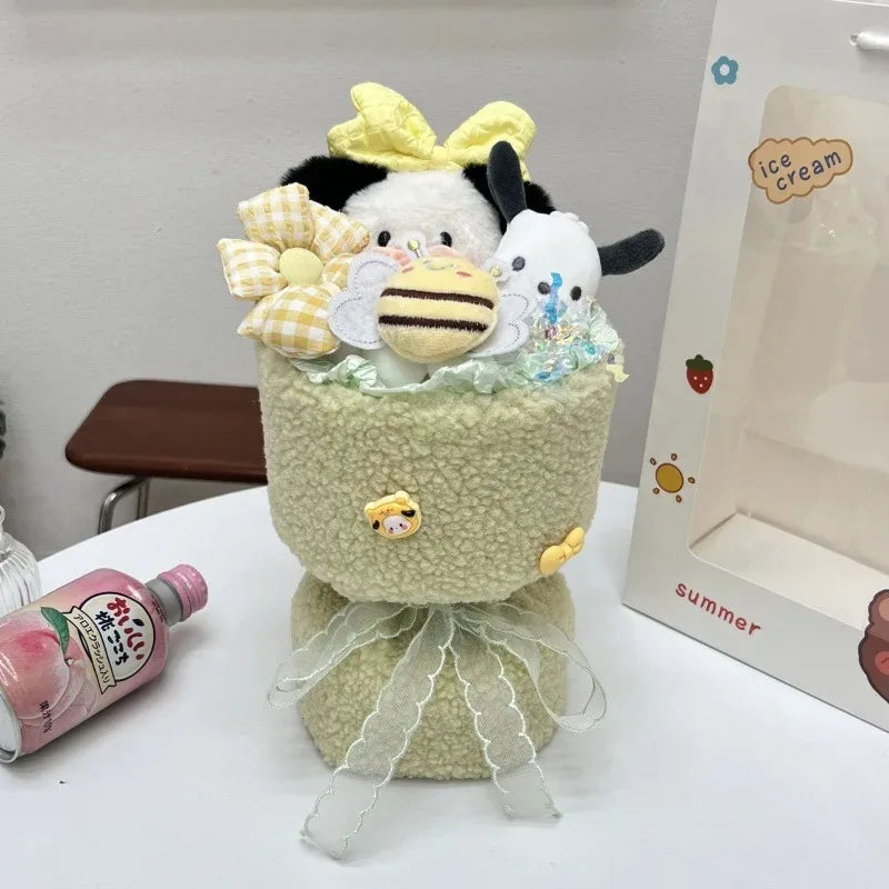 Hello Kitty Bouquet Cute Cartoon Plush Doll Flower Cinnamoroll Kuromi My Melody Toys Flower Girl & Child Holiday Gifts