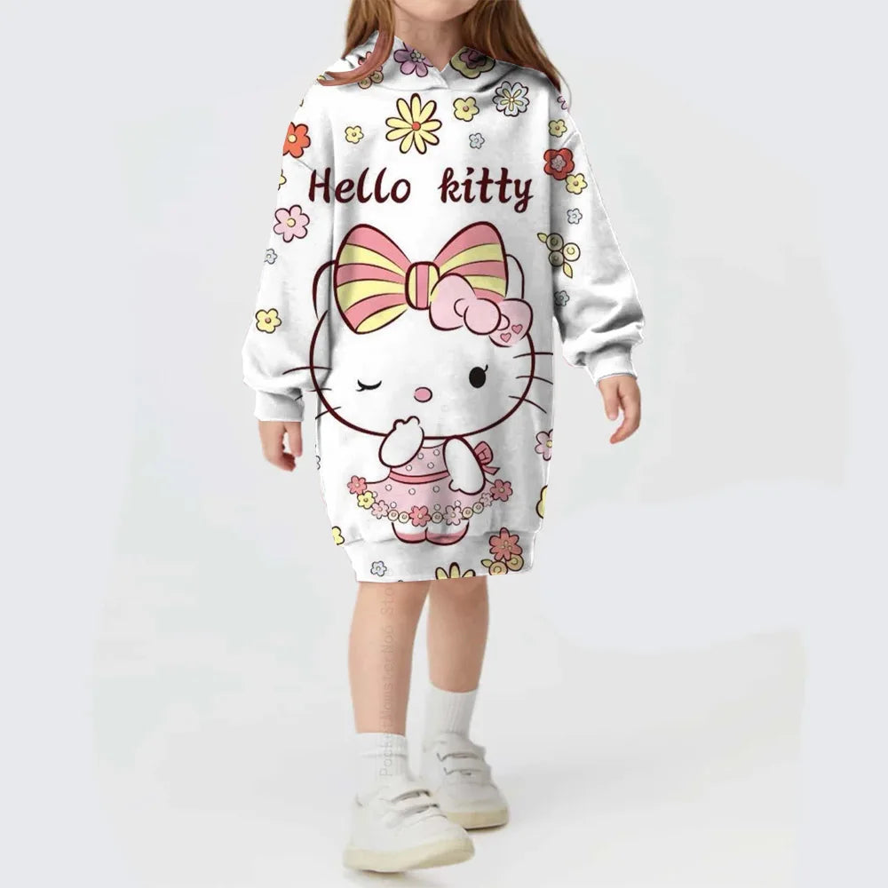 Hooded Dress For Girls Hello Kitty Kuromi print  Long Sleeve Winter Girls Dresses Hello Kitty Children Hoodies Casual Dress