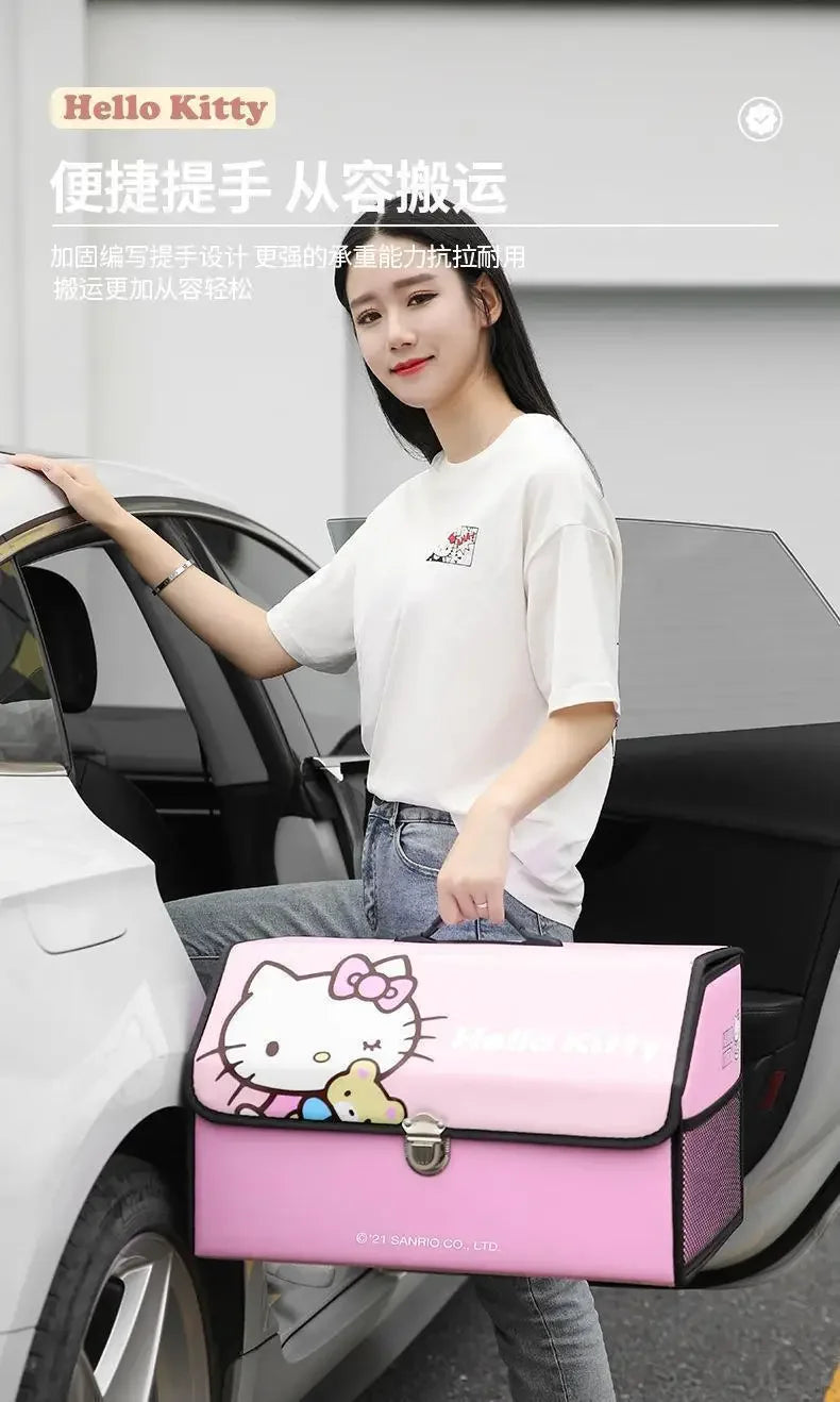 Sanrio Kawaii Hello Kitty Car Trunk Storage Box Anime Cartoon Lovely Fashion Exquisite Creative Waterproof Universal Storage Box