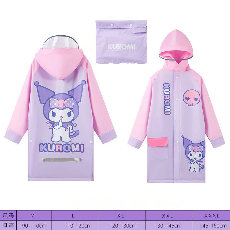 Kawaii Kuromi My Melody Hello Kitty Child Raincoat Reflective Layer Big Brim Medium Length Girl Birthday Gift