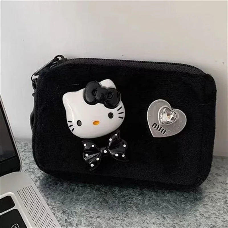 Hello Kitty Coin Purse Cute Anime Cartoon Girl&Child Fashion Black Plush Backpack Pendant Card Bag Pendant Holiday Gifts