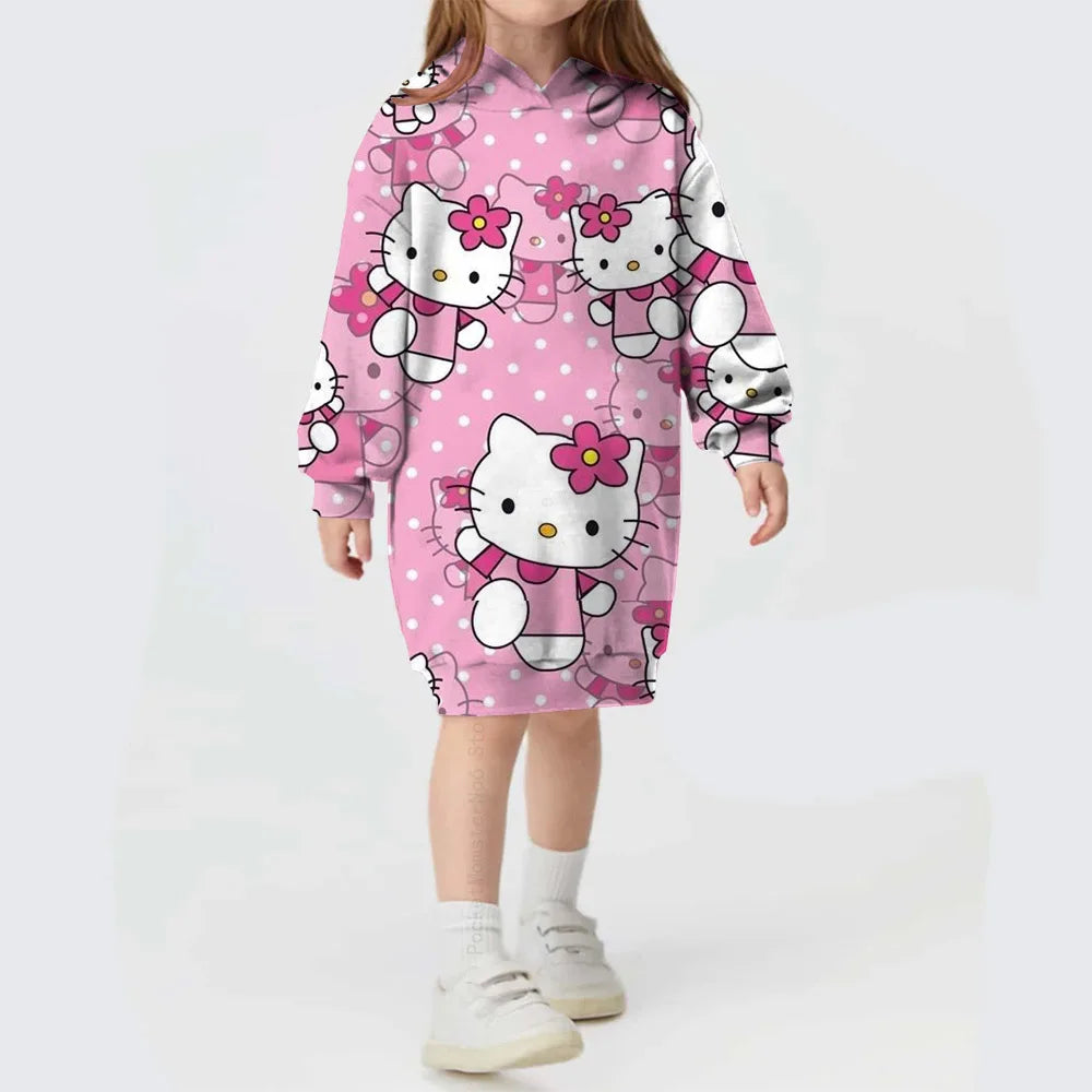 Hooded Dress For Girls Hello Kitty Kuromi print  Long Sleeve Winter Girls Dresses Hello Kitty Children Hoodies Casual Dress