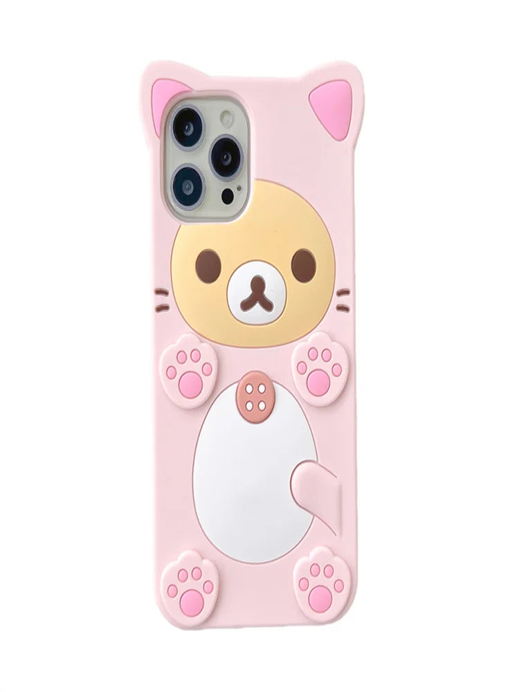 3D Cute Cartoon Pink Bear Soft Silicone Case for iPhone 14 13 11 12 Pro Max Mini XS XR X 6 6s 8 7 Plus 5 5s SE 2020 2022 Cover