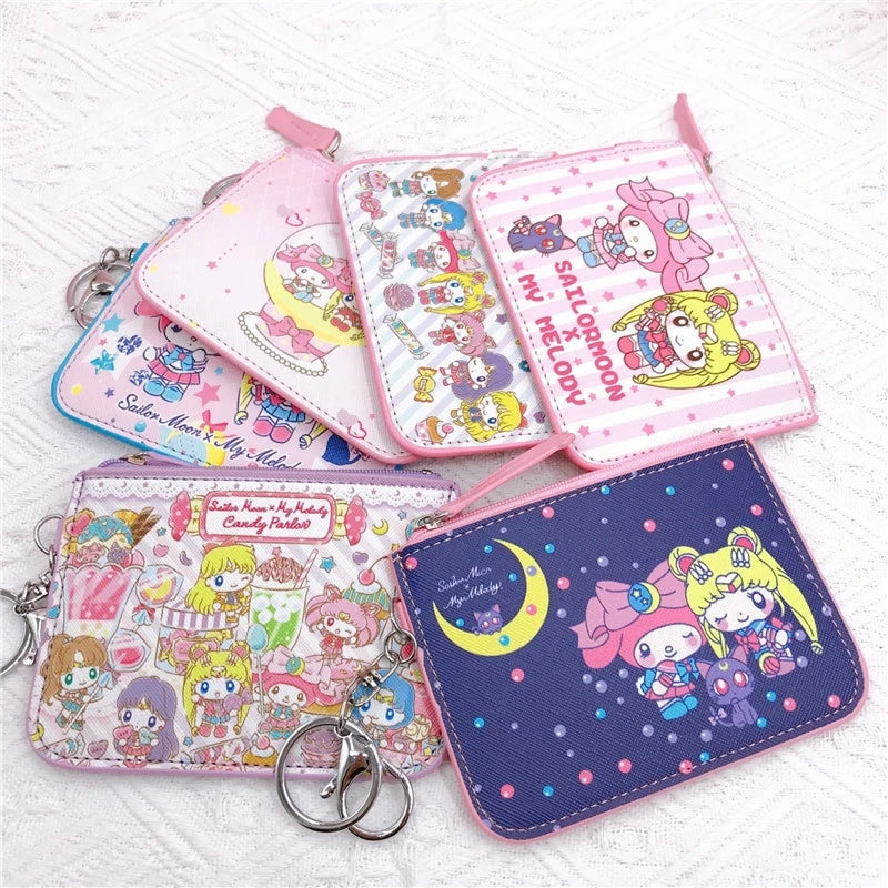 Hello Kitty Coin Purse My Melody Bag Kawaii Wallet Anime Pompom Purin Cinnamoroll Card Holder Children Pu Wallet Gifts