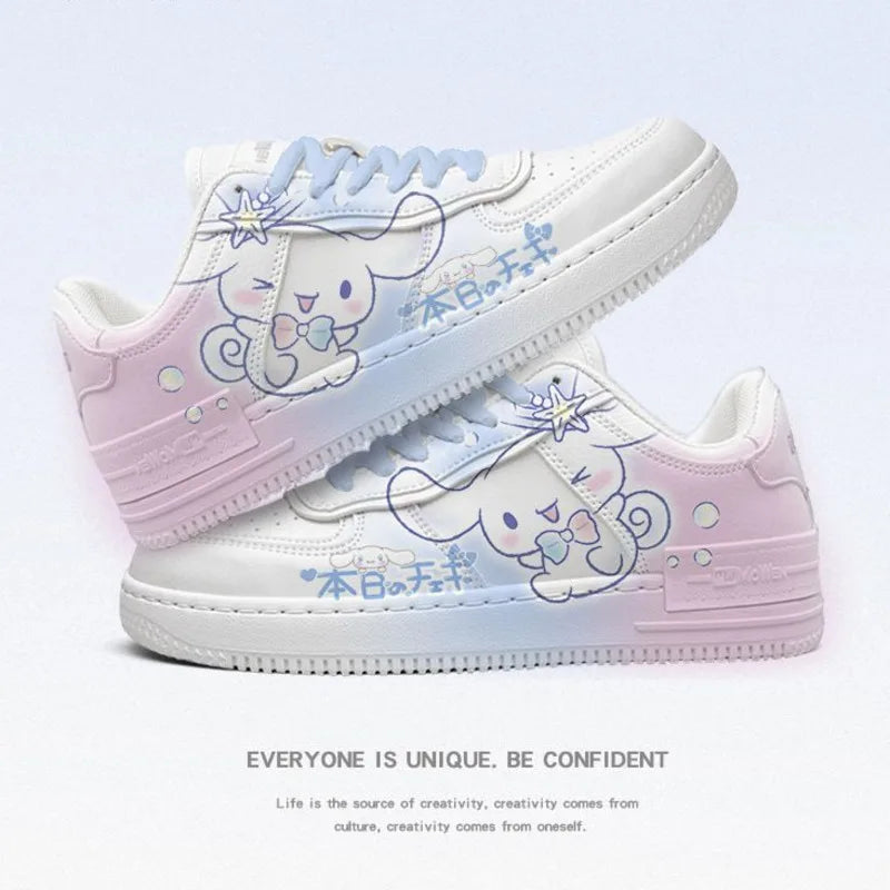 Cartoon New Print Luxury Shoes Cinnamoroll Kuromi Melody Fashion Versatile Sneakers Y2k Women Cute White Flat Board Shoes