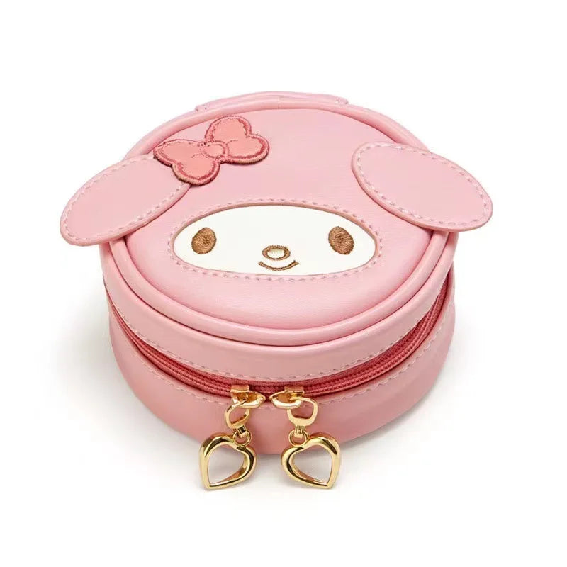 Kawaii Anime Series Cinnamoroll Kuromi My Melody Hello Kitty Cute Round Storage Jewelry Box Headphone Bag Coin Purse