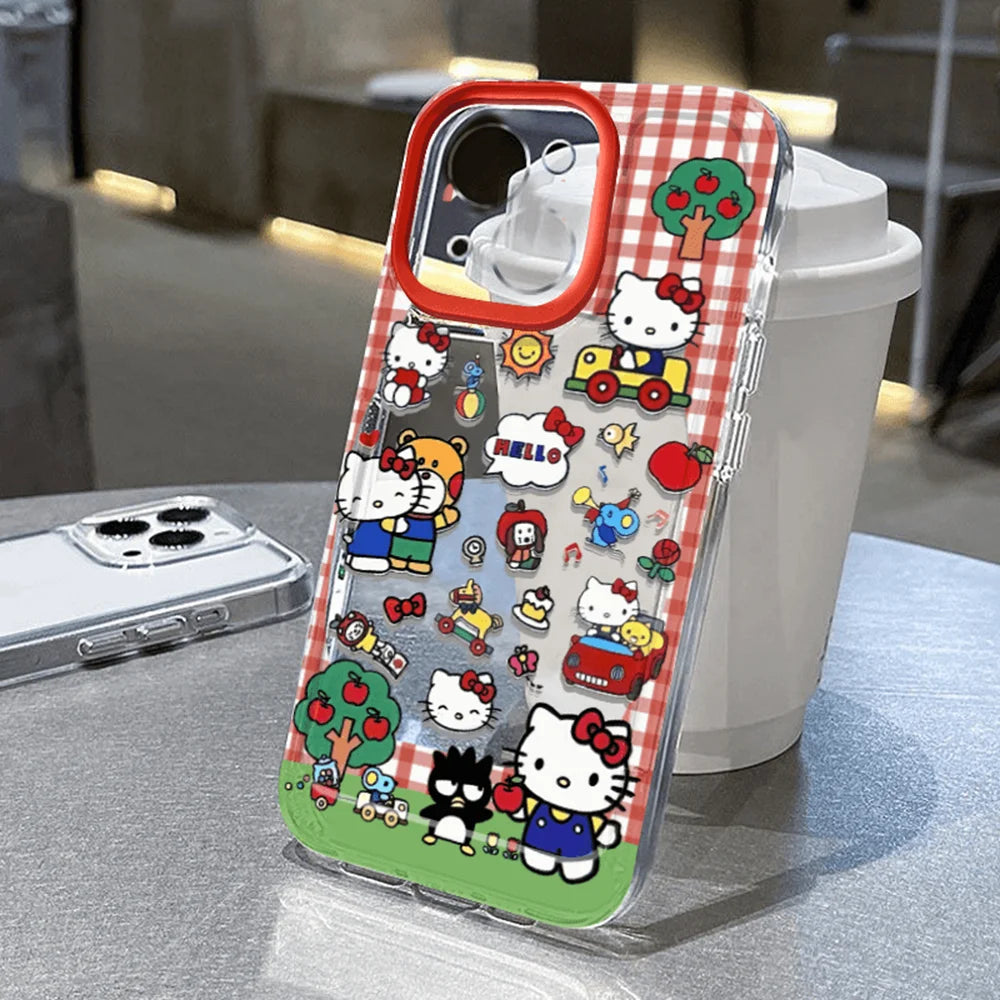 Kawaii Hello kitty Clear Space Phone Case for IPhone 11 12 13 14 15 16 Pro Max Mini X Xs XR 7 8 Plus Se2020 Transparent Cover