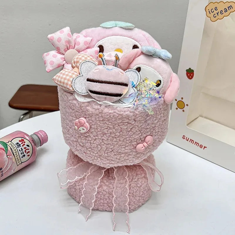 Hello Kitty Bouquet Cute Cartoon Plush Doll Flower Cinnamoroll Kuromi My Melody Toys Flower Girl & Child Holiday Gifts