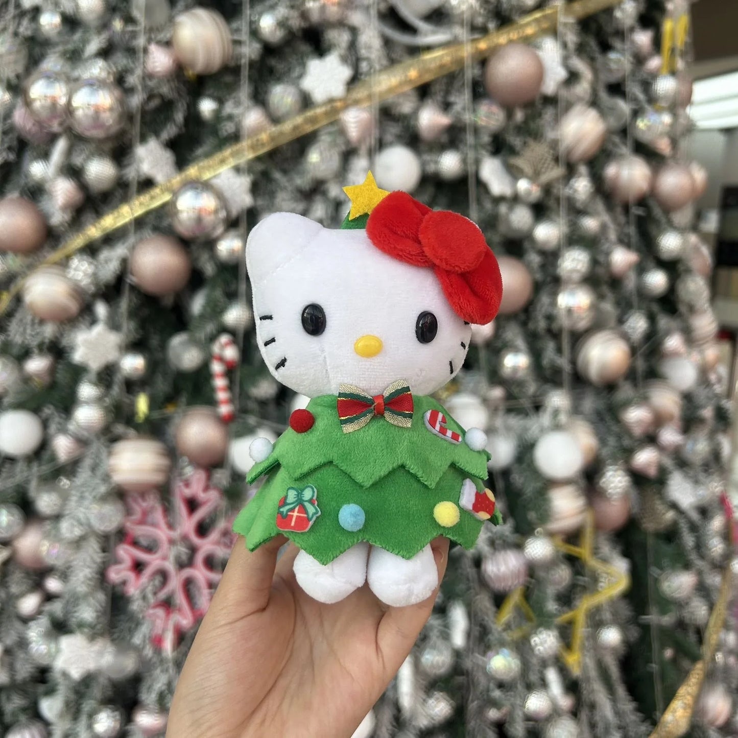 Kawaii Hello Kitty Christmas Pendant Cute Tree Dress Up Doll Detachable Headgear Cartoon Bag Plush Keychain Decorative Toys Gift