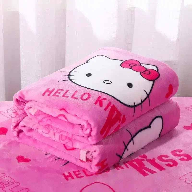 HelloKitty Flannel Air Conditioning Blanket Student Single Blanket Bed Sheet Girl Spring Autumn Pure Quilt Christmas Gift