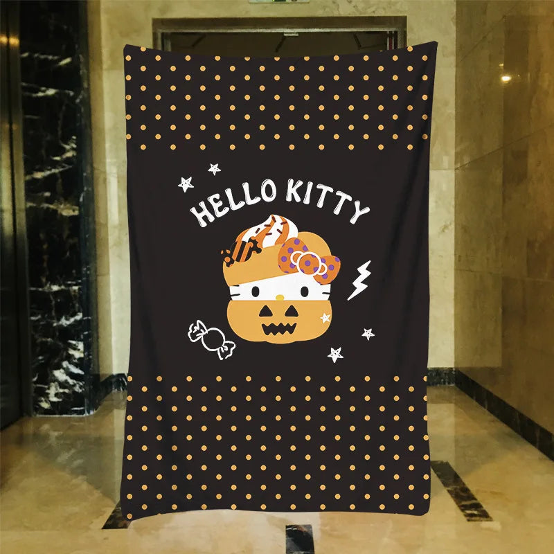 Hello Kitty New Halloween Ghost Plush Kuromi Large Flannel Blanket Cute Cotton Sofa Nap Blanket Bed Sheet Christmas Gift