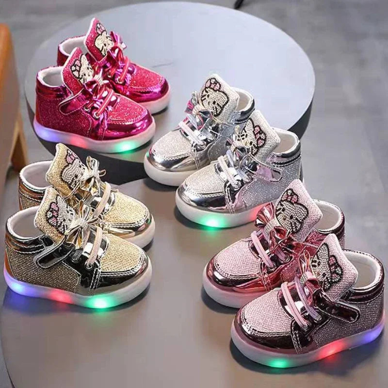 Children Luminous Shoes Boys Girls Hello Kitty Shoes Flashing Lights Fashion Sneakers Toddler Little Kid LED Sneakers