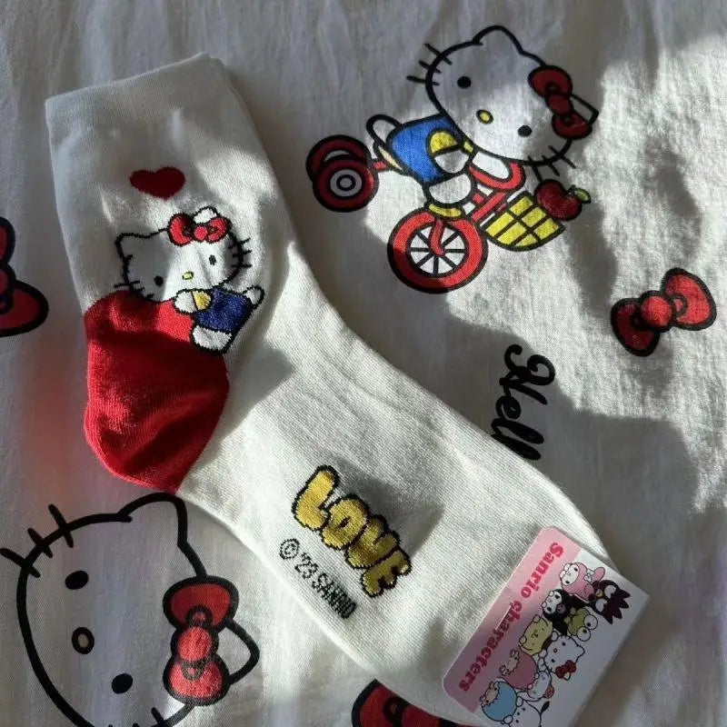 Kuromi Cartoon Socks Cinnamoroll My Melody Hello Kitty Ladies Combed Cotton Midtube Stockings Cute Stockings Girl Gifts