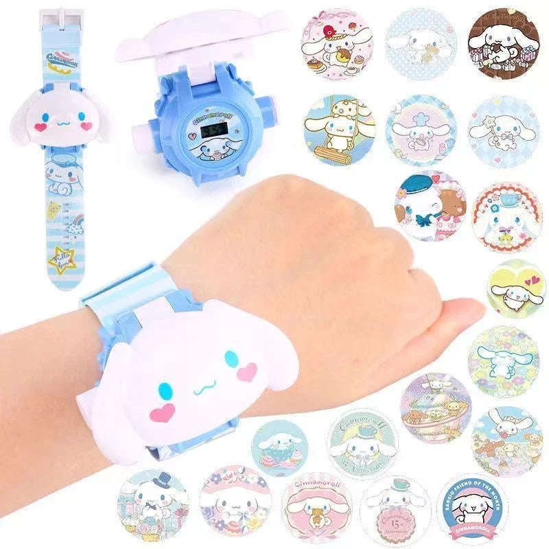 Hello Kitty Toys Set 24 Style 3D Projection Digital Watch Cinnamoroll Kuromi Melody Anime Action Figure Model Toy For Kid