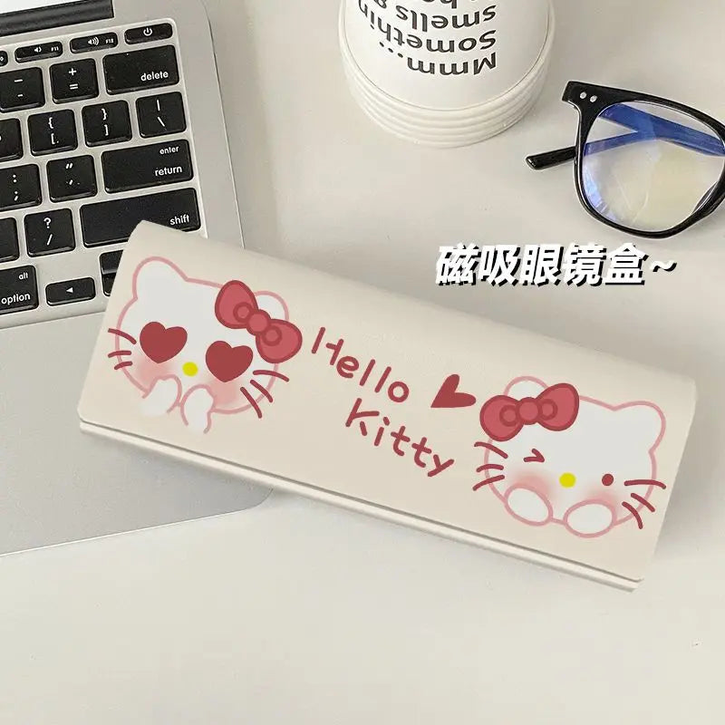 Kawaii Hello Kitty Glasses Case Cartoon Cute Portable Anti-Pressure and Anti-Fall Myopia Eye Box Sunglasses Storage Box