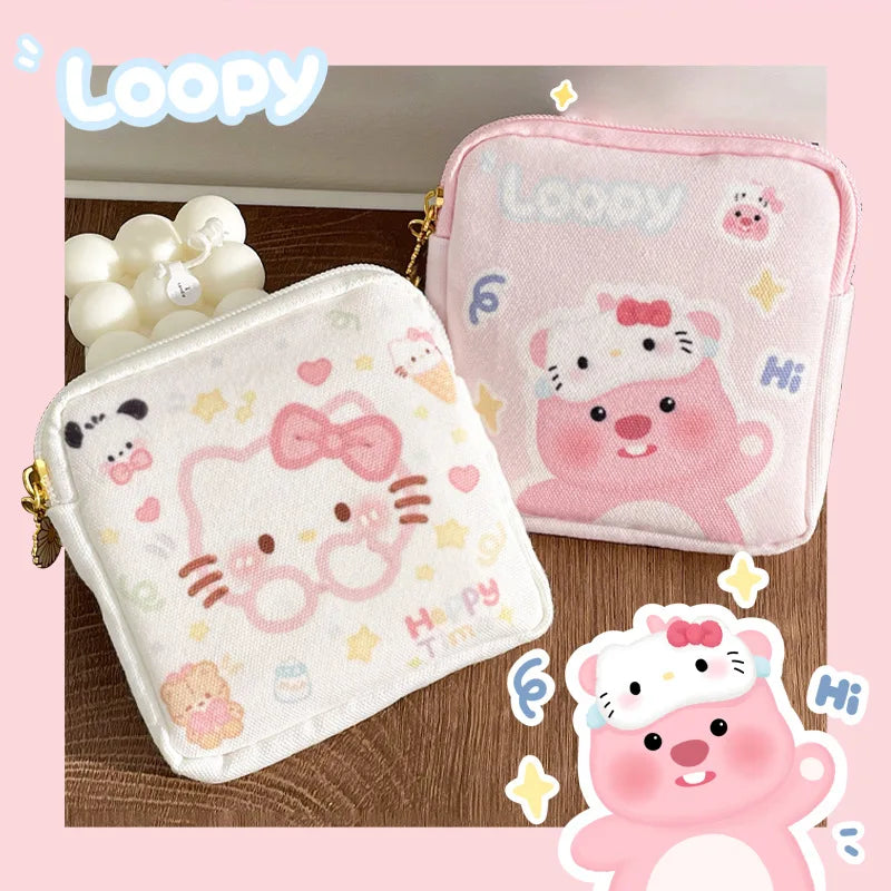 Kawaii Cartoon Hello Kitty Girl Tampon Sanitary Napkin Storage Bag Cute Mini Cosmetics Coin Purse Bag Women Gifts