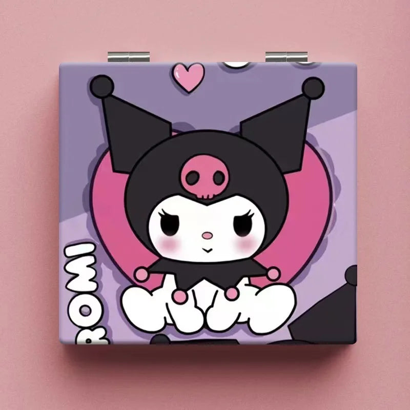 Kawaii Makeup Mirrors Hello Kitty Cartoon Ins Double-sided Mirror Frame PU Leather Cover Carry Folding Mirror Gift