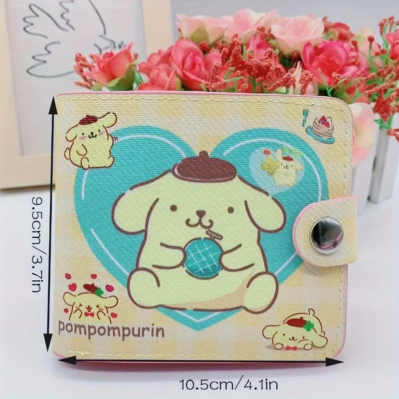 Kawaii Hello Kitty Cinnamoroll PU Casual Short 2 Fold Cartoon Purse Card Holder Wallet Cute Kuromi Button Card Bag Wallet