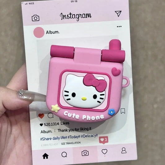 Kawaii Hello Kitty Cartoon Flip Mirror Headphone Cover for AirPods 1/2 Generation Pro Bluetooth Wireless Headphone Cover