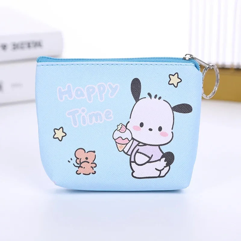 Hello Kitty Purse Coin Purses Cartoon Printed PU Melody Cute Wallet Bag Keychains Storage Bag Kuromi Kawaii Mini Pouch