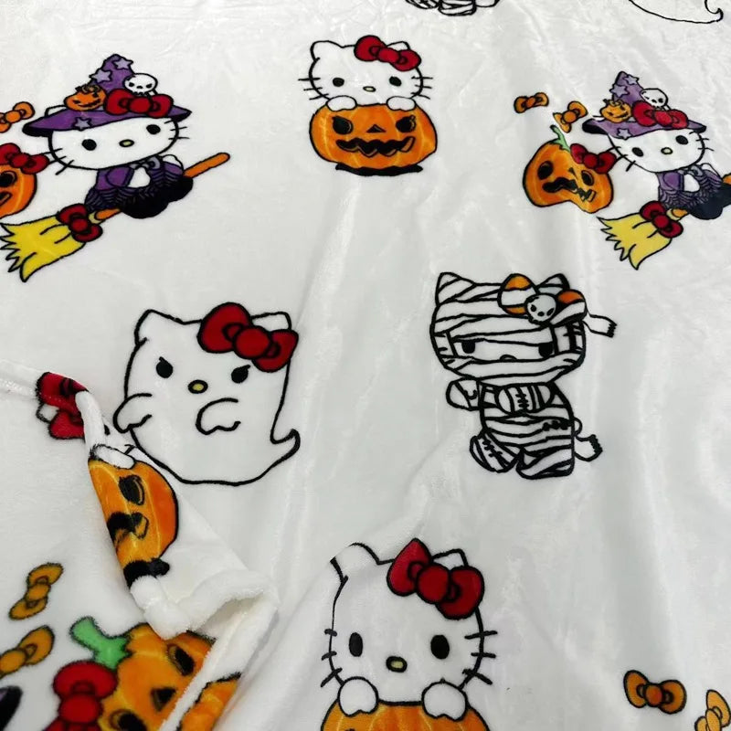 Halloween Ghost Hello Kitty Plush Blanket Cartoon Large Flannel Blanket Cotton Sofa Nap Blanket Bed Sheet Christmas Gift