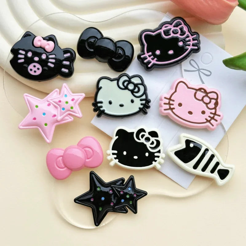 5pcs Cute Black Pink Hellokitty Cat Bow Fish Acrylic DIY Jewelry Accessories Mobile Phone Case Hole Shoes Patch Hairpin Material