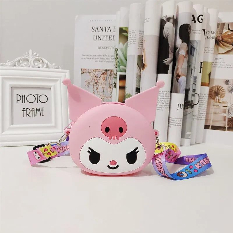 Kawaii Kuromi Silica Gel Bag Hello Kitty Messenger Bag My Melody Cinnamo roll Silicone Coin Purse Storage Gift