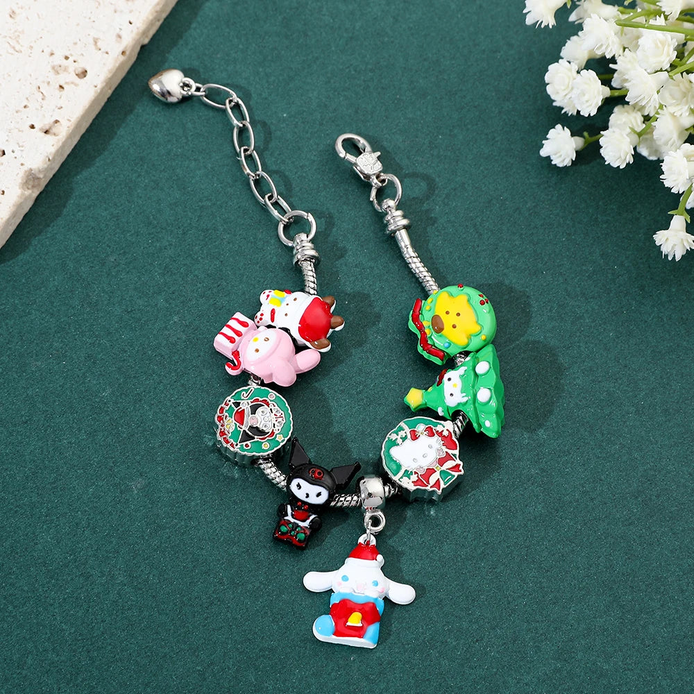 Christmas Style Charms Bracelet for Girl, DIY Jewelry Accessories, Kawaii, Hello Kitty, Kuromi, Melody, Student