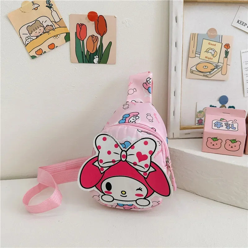 Kawaii Hello Kitty Chest Bag Crossbody Bags Kuromi My Melody Cinnamoroll Messenger Shoulder Handbag for Women Toys Girls