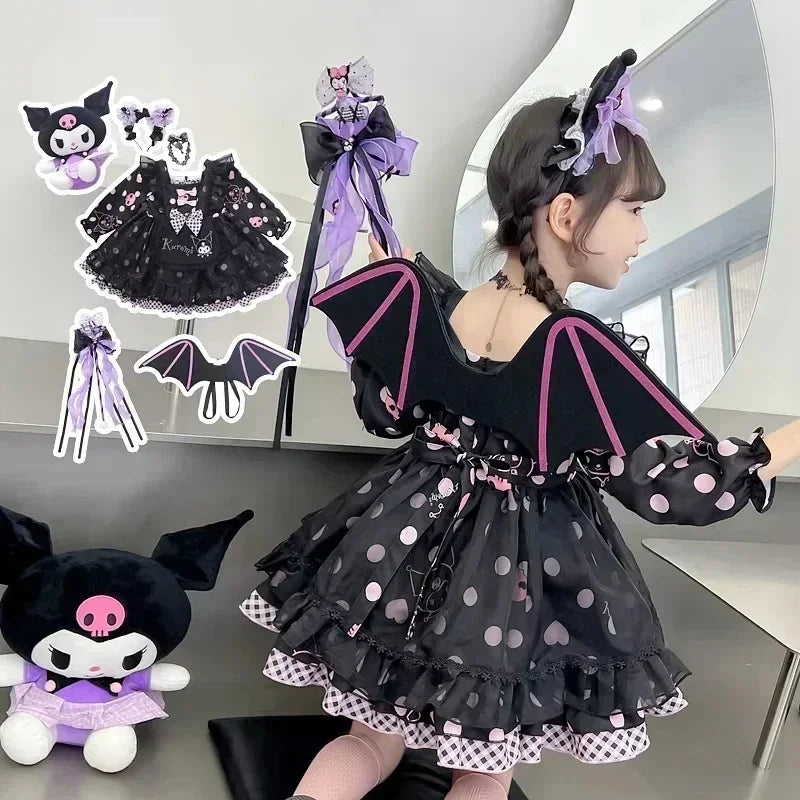 Anime Hello Kitty Kuromi Children's Dress CosPlay Academy Style Pleated Skirt Girl Princess Clothes Girl  Birthday Gift