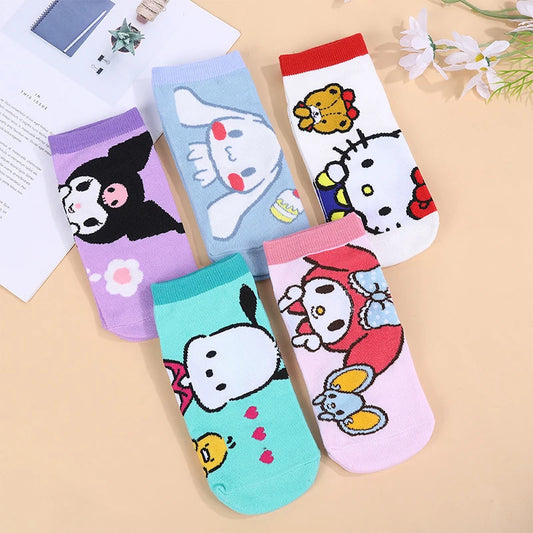 1 Pair Hello Kitty Child Socks Kawaii Kuromi My Melody Pochacco Cinnamoroll Short Socks Baby Socks