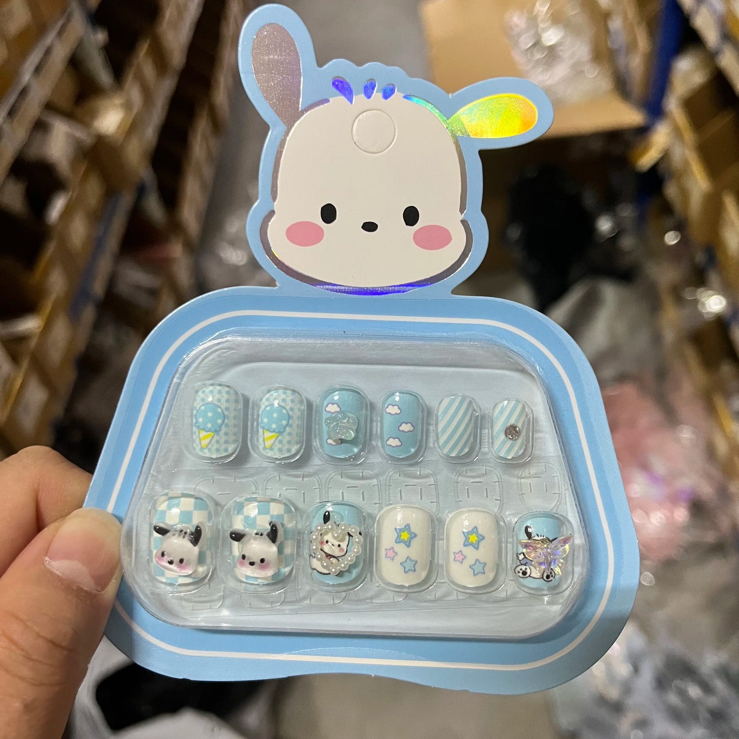 12 PCS Cartoon Sanrio Hello Kitty Kids Press on Nails Cute Kuromi  Cinnamoroll Kid DIY with Jelly Glue Nail Patch Girl Toy Gifts