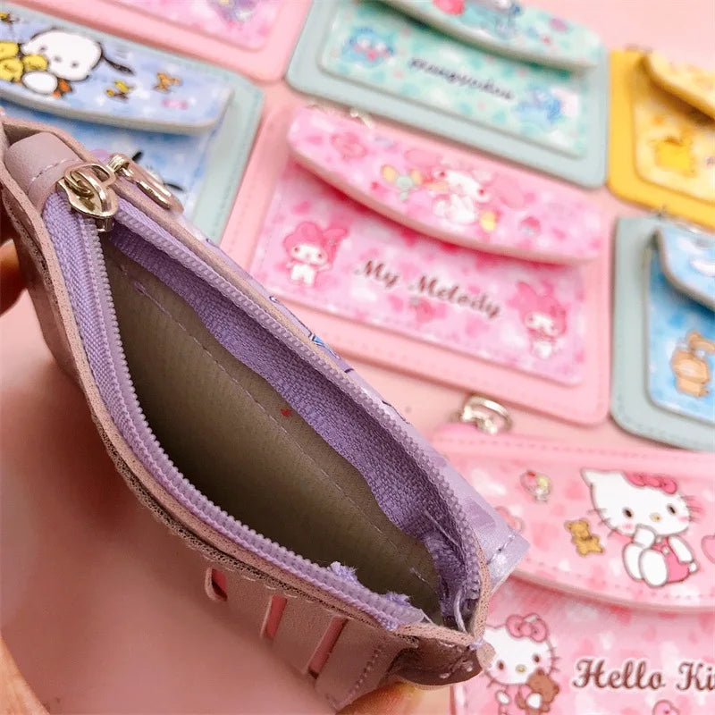 Kawaii Cartoon PU Leather Wallet Anime Hello Kitty Cinnamoroll Kuromi Casual Short Wallets Cute Card Holder Coin Purse