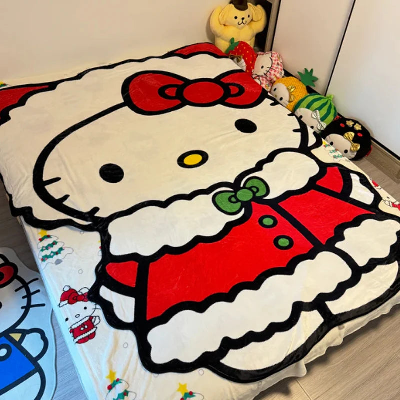 Hello Kitty Shape Halloween Skeleton Blanket Flannel Throw Blanket Lightweight Blankets Soft Cozy for Bed Decor Home Bedsqread