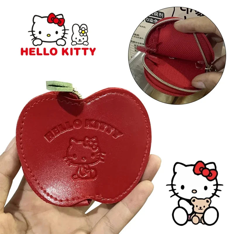 Hello Kitty Apple Wallet Coin Purse Cartoon Cute PU Wallet Bag Travel Portable Women Change Coin Mini Storage Bag Pouch