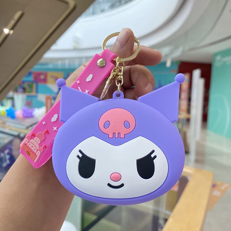 1PCS Kawaii Hello Kitty Kuromi Silicone Coin Purse Cinnamoroll Keychain Wallet Fashion Portable Keyring