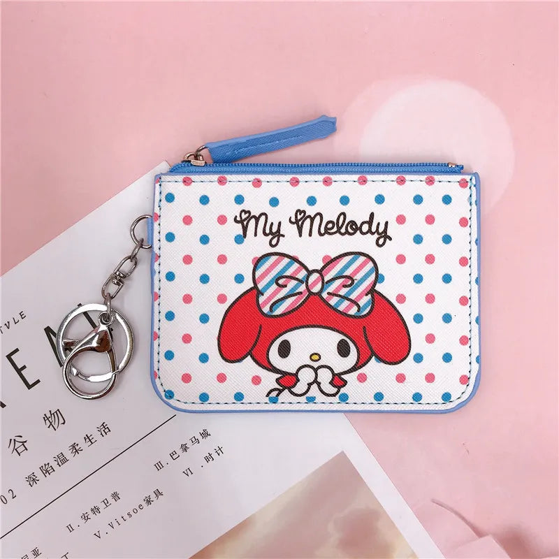 Hello Kitty Coin Purse My Melody Bag Kawaii Wallet Anime Pompom Purin Cinnamoroll Card Holder Children Pu Wallet Gifts