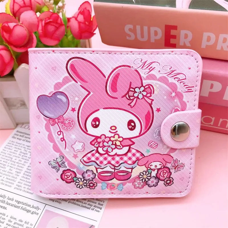 Hello Kitty Cinnamoroll My Melody Kuromi New Pu Casual Money Bag Coin Purse Card package Wallet With Buttons ﻿