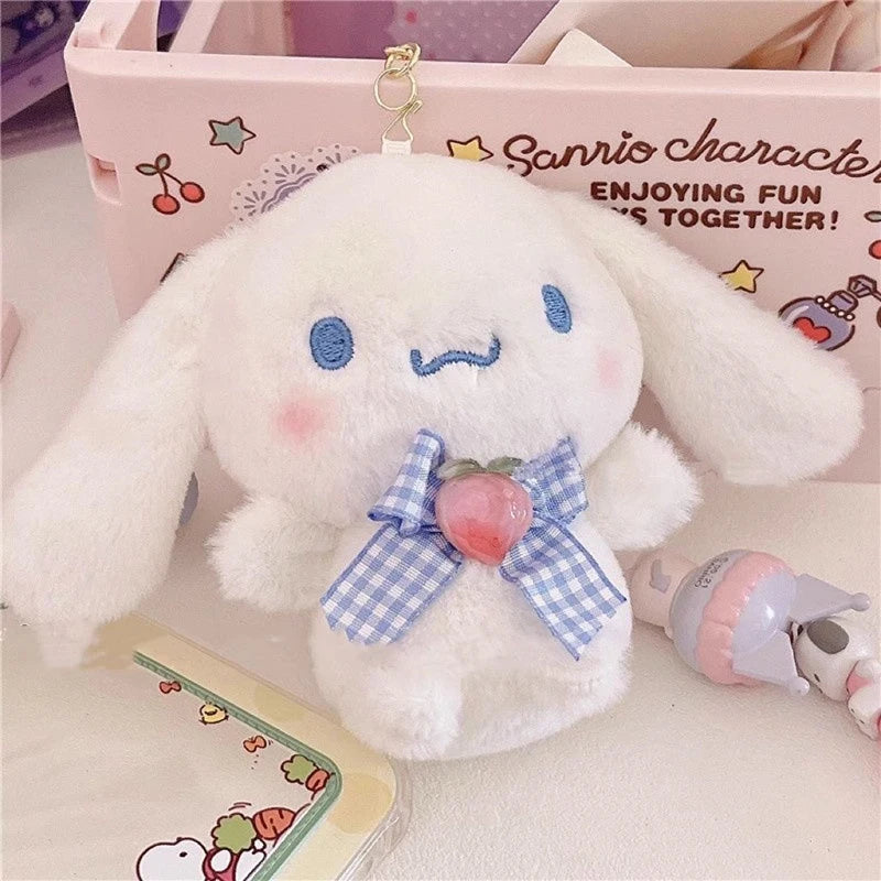 Kawaii Plush Keychain Toy Hello Kitty My Melody Kuromi Cinnamoroll Cartoon Student Backpack Pendant Decoration Girl Gifts