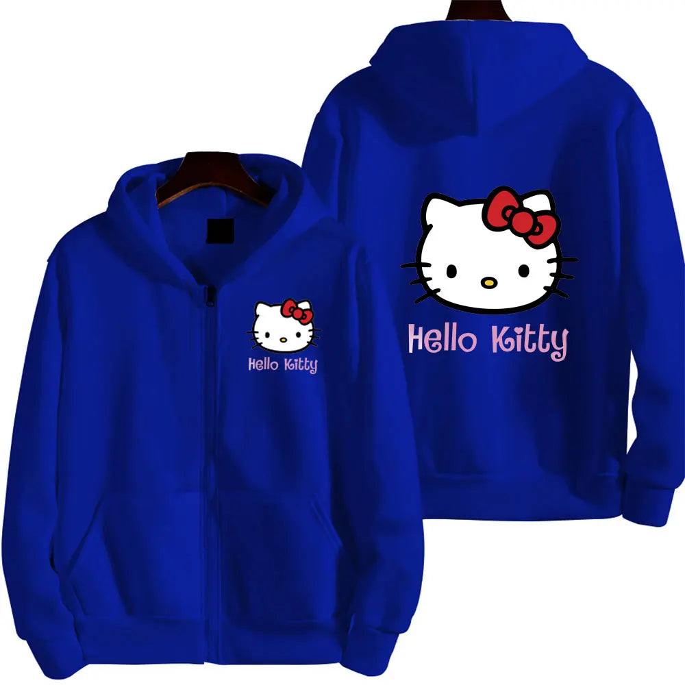 Women's Zipper Hoodie Autumn and Winter New Cute Kawaii Hello Kitty Pattern Sweatshirt Streetwear Women's Clothing