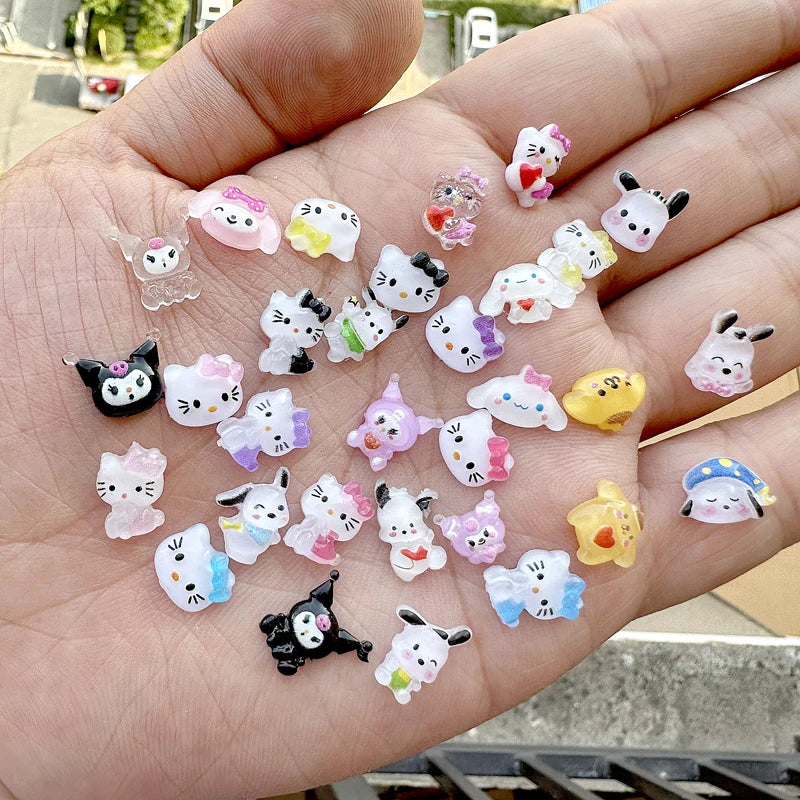 Hello Kitty DIY Nail Art Jewelry Decor Kawaii Kuromi Charms For Manicure DIY Nail Parts Rhinestone Toy Gift for Girls