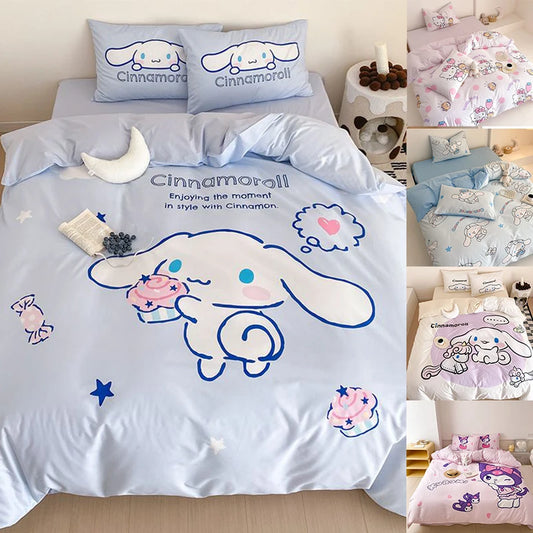 Kawaii Soft Bedding Kuromi Cinnamoroll Cartoon Cotton Student Home four-piece set Bed Sheet Quilt Cover Bed Accessories