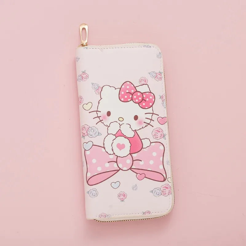 Hello Kitty Purse Long Zipper Texture Student Card Bag Large Capacity Coin Purse Kawaii KT Cute Bank Card Bag Storage Bag