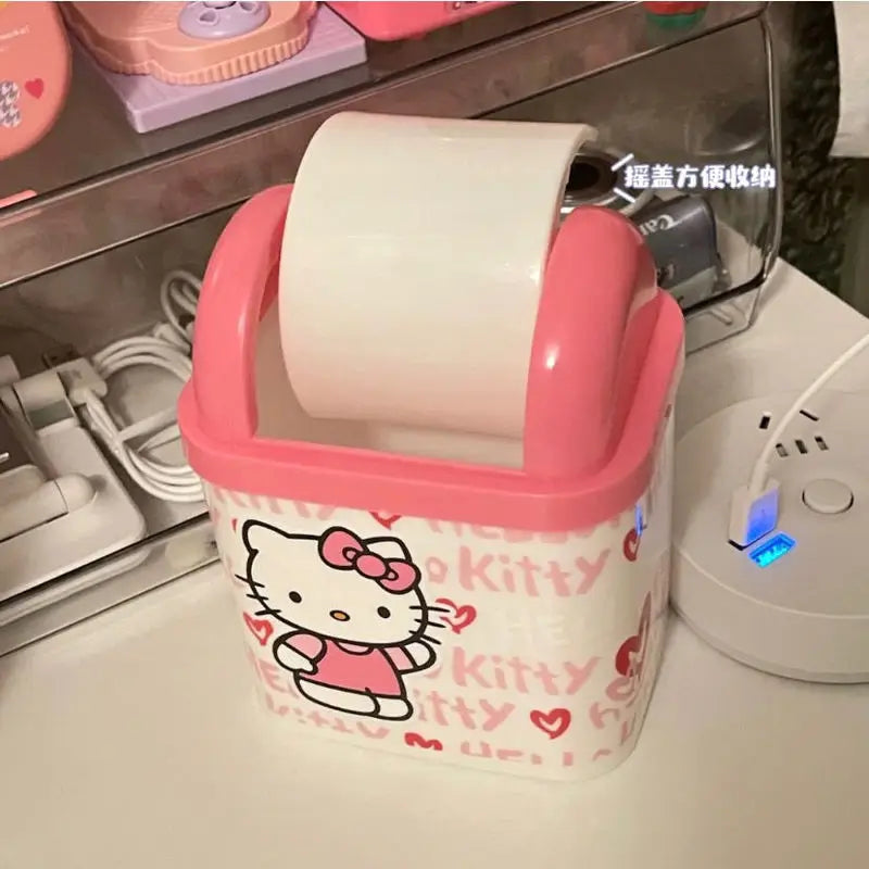 Cute Desktop Can Hello Kitty Trash Kawaii Cartoon Anime Office Living Room Desktop Small Size Trash Storage Toy Girl Gift