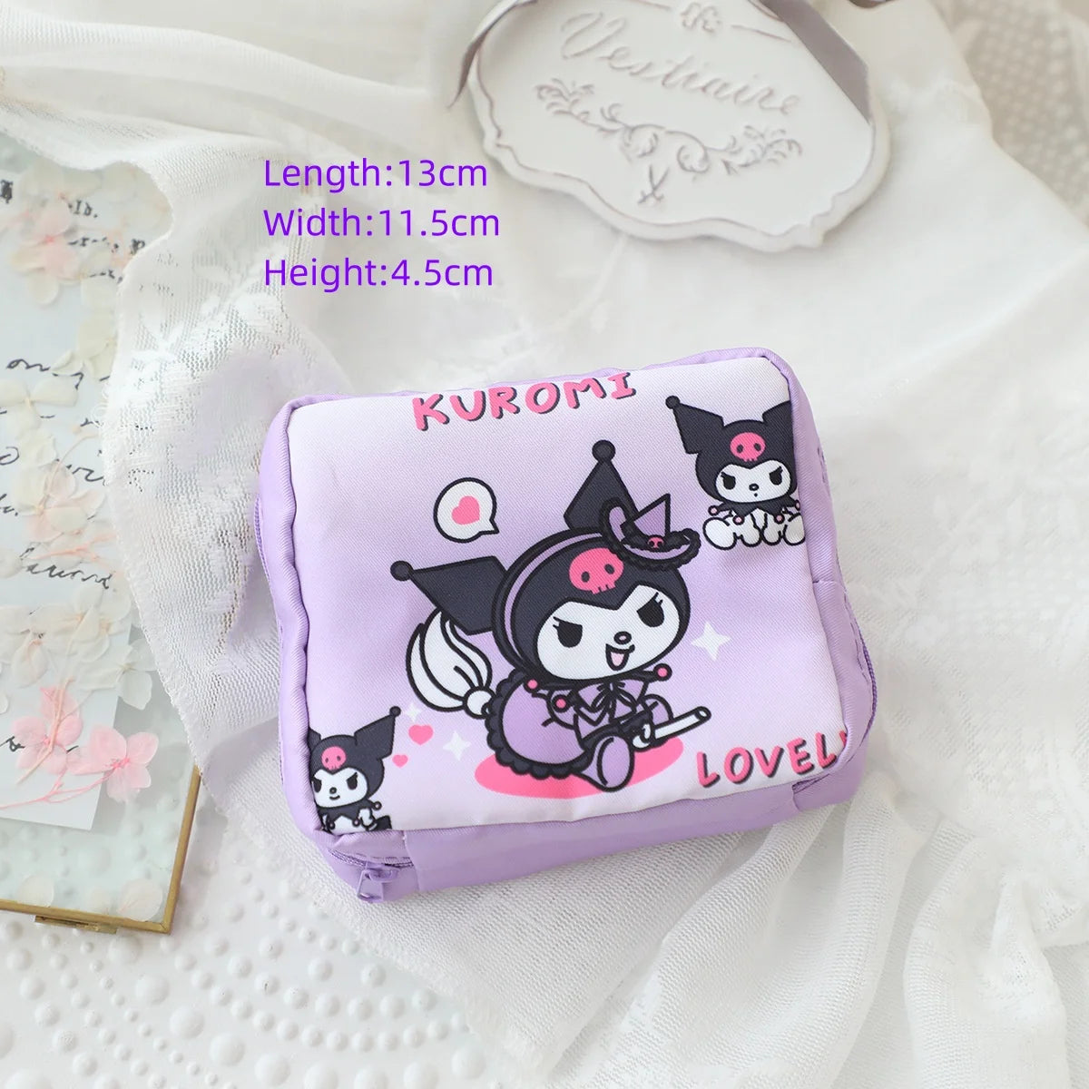 Hello Kitty Cinnamoroll Kuromi Cartoon Girl Sanitary Napkin Storage Bag MakeUp Bag Coin Purse  Card Holder Bag