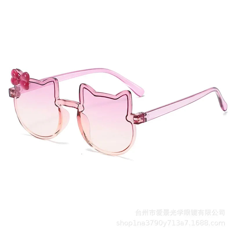 Hello Kitty Kids Sunglasses Girl Boy Shiny Bowknot Sun Glasses Lovely Children Eyewear Fashion Gradient Eyeglasses Gifts